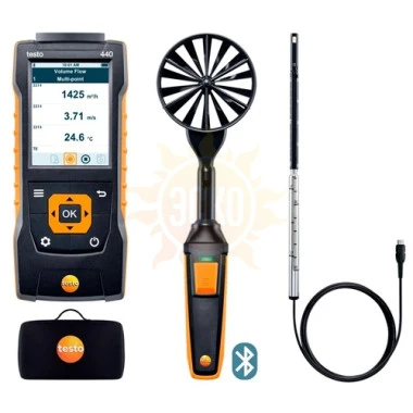 testo 440 (0563 4406) — комплект для вентиляции №1 с Bluetooth крыльчаткой 100 мм 0635 9431, зондом с обогреваемой струной 0635 1032 и кейсом 0516 4401